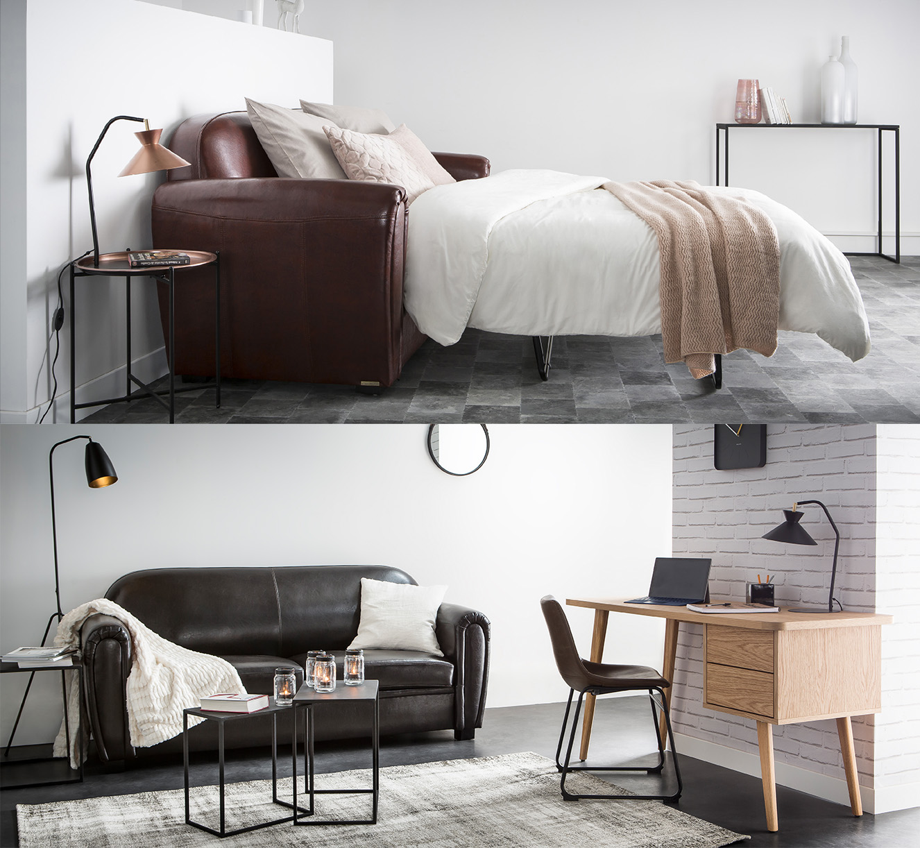 Sofá Club convertible cuero marron 3 plazas Sofá Club convertible cuero marron 3 plazas