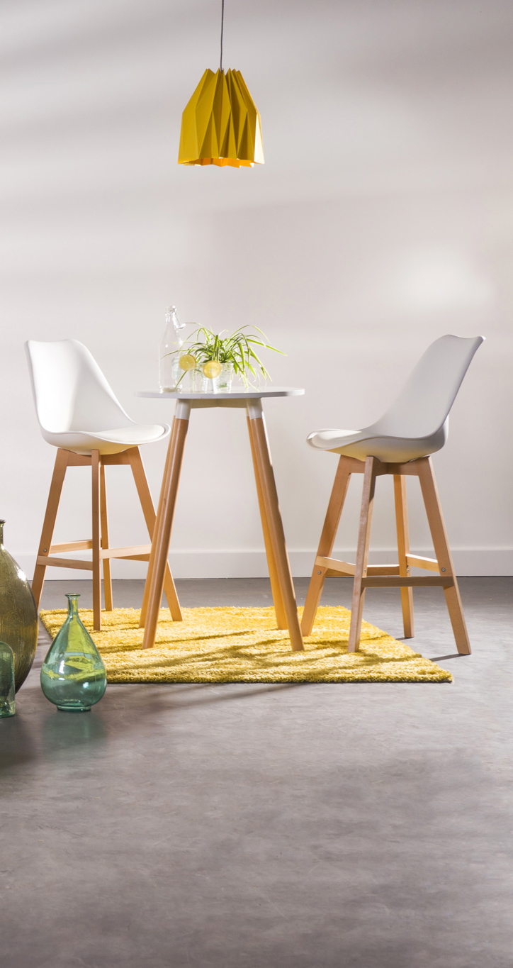 Lote de dos taburetes de bar diseño blancas y madera PAULINE